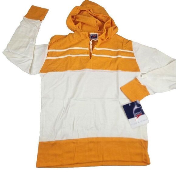 Vintage 80s Speedo Hooded Knit Sweatshirt Womens M Yellow White Deadstock NEW - Picture 1 of 7